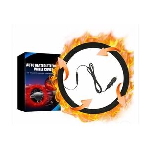 Rayhong Heated Steering Wheel Cover Universal 12V Warmer 14.5-15.5 Inch Black